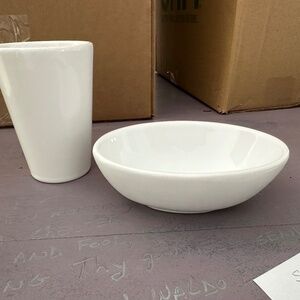 Anthropologie White Soap Dish & Tooth Brush Cup